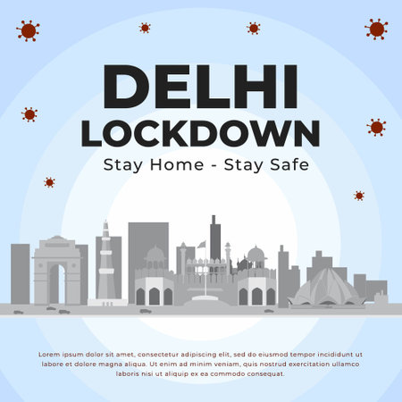 Banner design of delhi lockdown stay home stay safe banner design. Vector graphic illustration.のイラスト素材