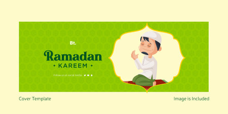Happy Ramadan Kareem festival cover design template. Vector graphic illustration in cartoon style.のイラスト素材