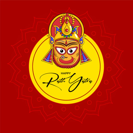 Happy rath yatra banner design on red background.のイラスト素材