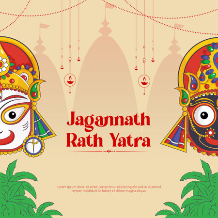 Indian festival jagannath rath yatra banner design template.のイラスト素材