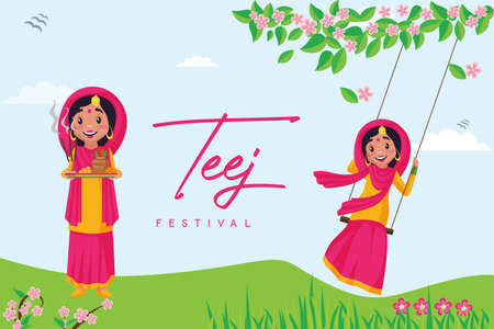 Banner design of happy haryali teej festival template.のイラスト素材
