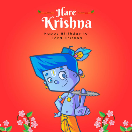 Banner design of happy Krishna janmashtami cartoon style template.のイラスト素材