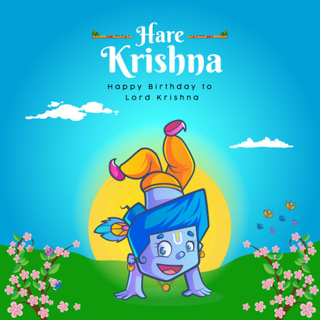 Banner design of happy Krishna janmashtami cartoon style template.のイラスト素材