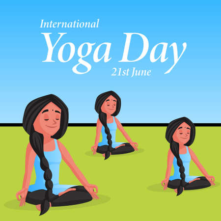 International yoga day greeting card for special event banner design. Vector graphic illustration.のイラスト素材