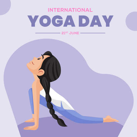 Banner design of International yoga day cartoon style template.のイラスト素材