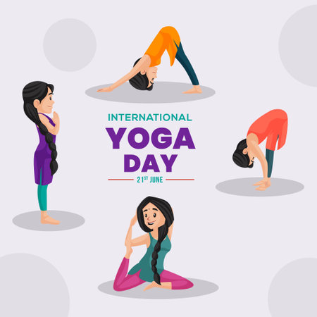 Banner design of International yoga day cartoon style template.のイラスト素材