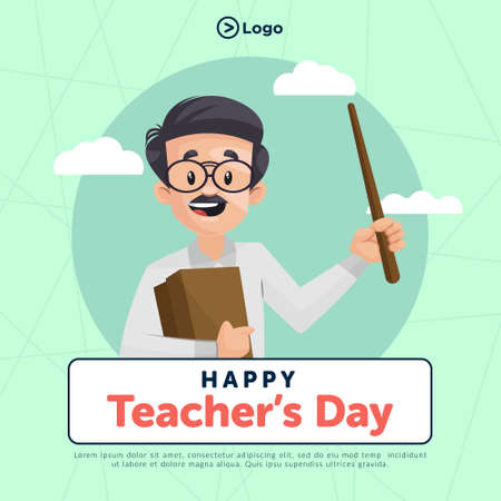 Happy teacher's day cartoon style banner design template.のイラスト素材