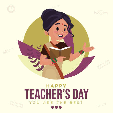 Happy teacher's day cartoon style banner design template.のイラスト素材