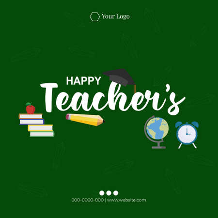 Banner design of happy teacher's day cartoon style illustration.のイラスト素材