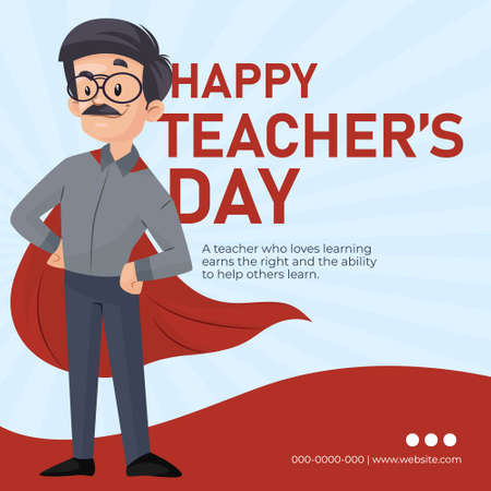 Banner design of happy teacher's day cartoon style illustration.のイラスト素材