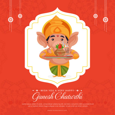 Wish you a very happy Ganesh Chaturthi banner design template.のイラスト素材