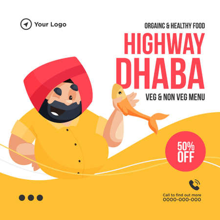 Banner design of organic and healthy food on highway Dhaba template.のイラスト素材