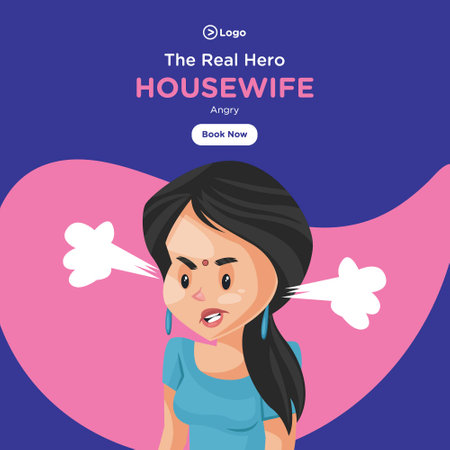 The real hero banner design. Housewife is angry. Vector graphic illustration.のイラスト素材