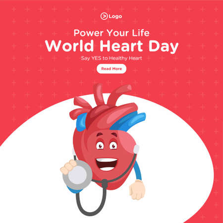 World Heart Day banner design template. Heart character is with a stethoscope. Vector graphic illustration.のイラスト素材