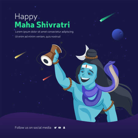 Happy Maha Shivratri banner design template Lord Shiva playing damru. Vector graphic illustration.のイラスト素材