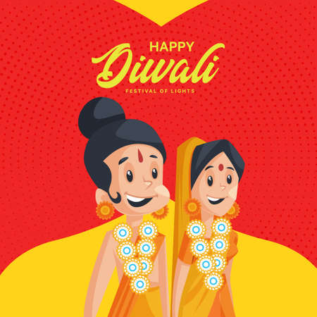 Banner design of happy Diwali with Lord Rama and Goddess Sita.のイラスト素材