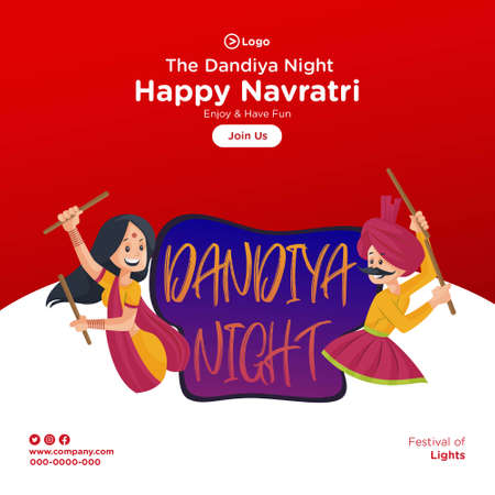Dandiya night happy navratri festival banner design. Vector graphic illustration.のイラスト素材