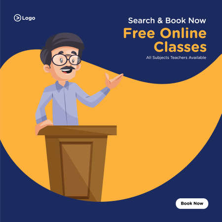 Banner design of free online classes all subjects teachers available template. Vector graphic illustration.のイラスト素材