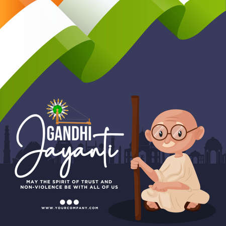 Banner design of Gandhi Jayanti cartoon style template.のイラスト素材