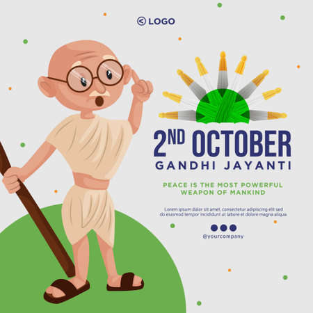 Banner design of Gandhi Jayanti cartoon style template.のイラスト素材