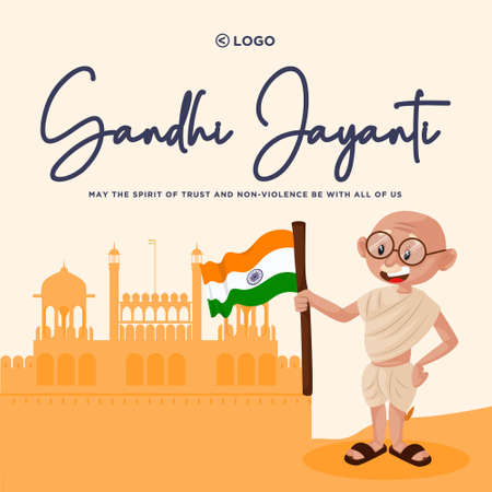 Banner design of Gandhi Jayanti cartoon style template.のイラスト素材