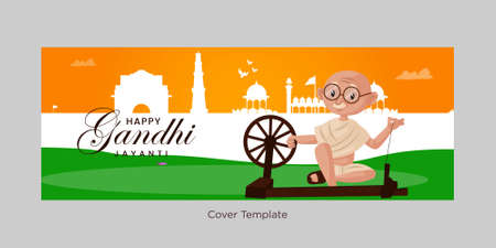 Happy Gandhi Jayanti cover page cartoon illustration.のイラスト素材