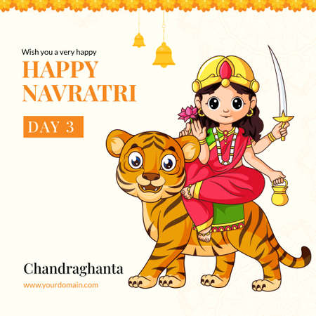 Wish you a very happy Navratri festival with goddess chandraghanta illustration banner design template.のイラスト素材