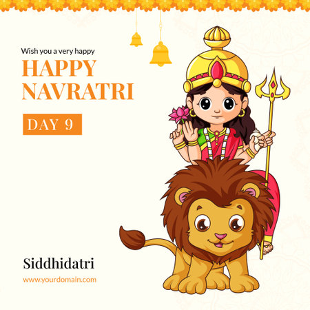 Wish you a very happy Navratri festival with goddess Siddhidatri illustration banner design template.のイラスト素材