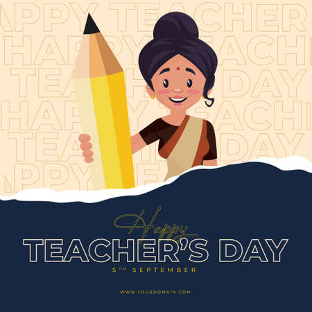 Banner design of happy teacher's day cartoon style illustration.のイラスト素材