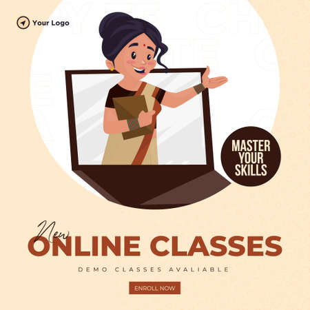 Banner design of free online classes cartoon style illustration.のイラスト素材