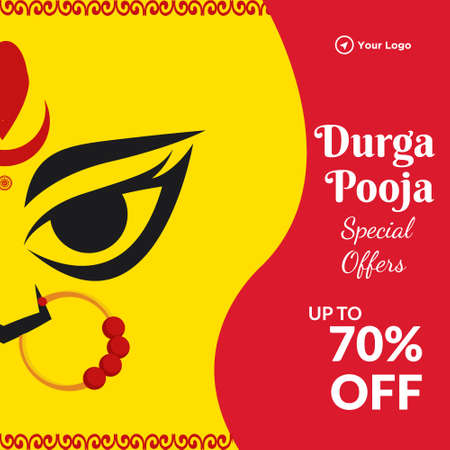Banner design of durga pooja special offer cartoon style template.のイラスト素材