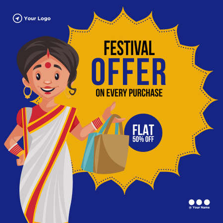 Festival offer on every purchase banner design template.のイラスト素材