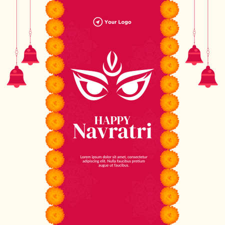 Happy Navratri Indian festival banner design template.のイラスト素材