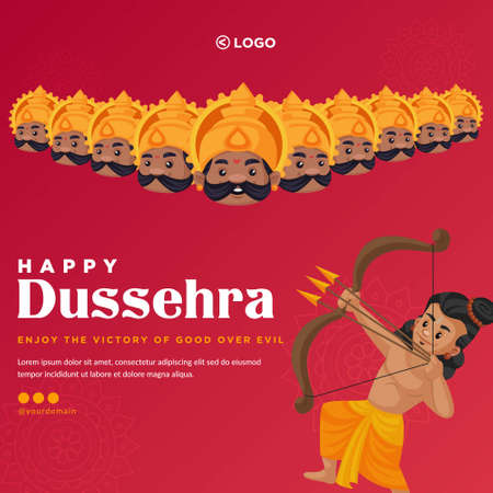 Banner design of Indian festival Happy Dussehra cartoon style template.のイラスト素材