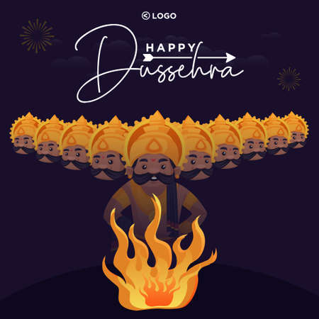 Banner design of Indian festival Happy Dussehra cartoon style template.のイラスト素材