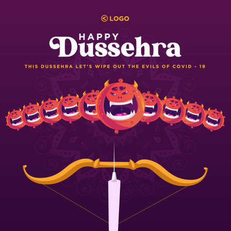 Banner design of Happy Dussehra cartoon style template.のイラスト素材
