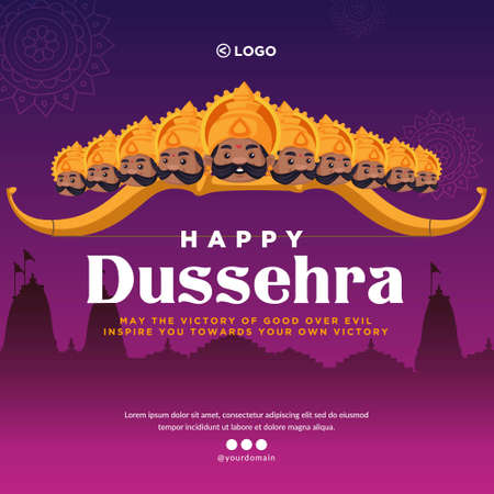 Banner design of Indian festival Happy Dussehra cartoon style template.のイラスト素材