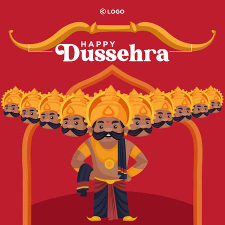 Banner design of Happy Dussehra enjoy the victory of good over evil cartoon style template.のイラスト素材