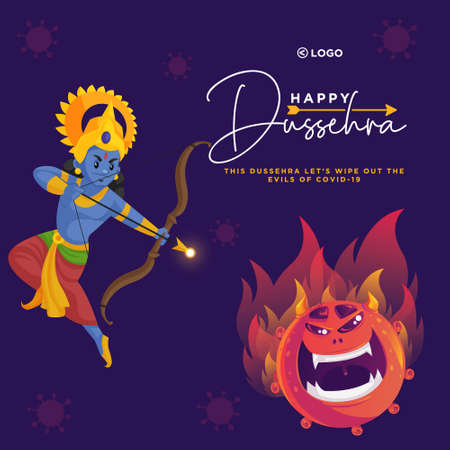 Banner design of Indian festival Happy Dussehra cartoon style template.のイラスト素材