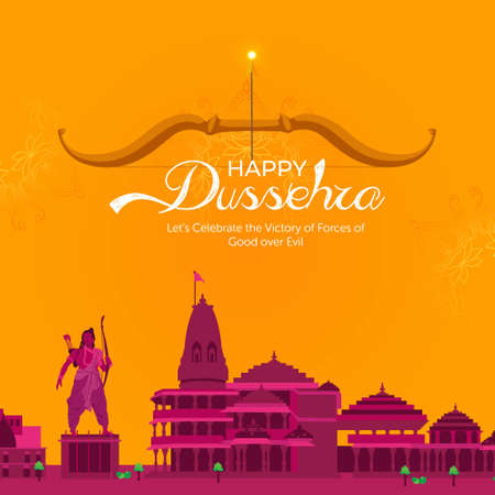 Indian festival happy Dussehra cartoon style template.