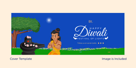 Happy Diwali Indian festival cover design template.のイラスト素材