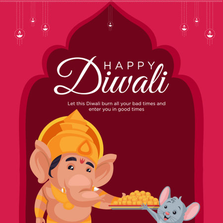 Banner design of happy Diwali festival of lights template.のイラスト素材
