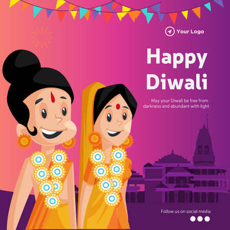 Banner design of happy Diwali Indian festival cartoon style template.のイラスト素材