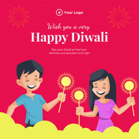 Banner design of wish you a very happy Diwali cartoon style template.のイラスト素材