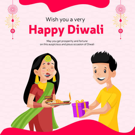 Banner design of happy Diwali Indian festival cartoon style template.のイラスト素材
