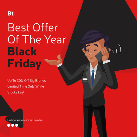 Banner design of best offer of the year black Friday cartoon style template.のイラスト素材