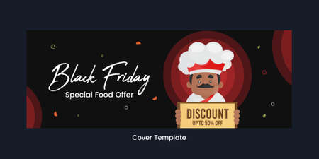 Cover page of special food offer on black Friday cartoon style template.のイラスト素材