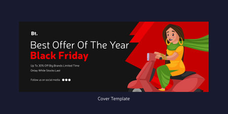 Cover page of best offer of the year black Friday cartoon style template.のイラスト素材