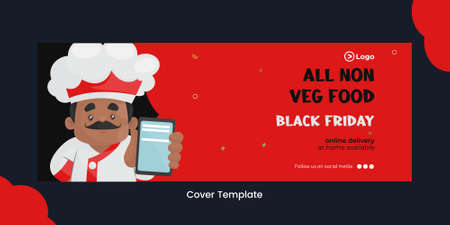 Cover page of non veg food offer on black Friday cartoon style template.のイラスト素材
