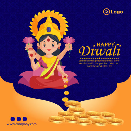 Banner design of happy Diwali festival of lights cartoon style template.のイラスト素材